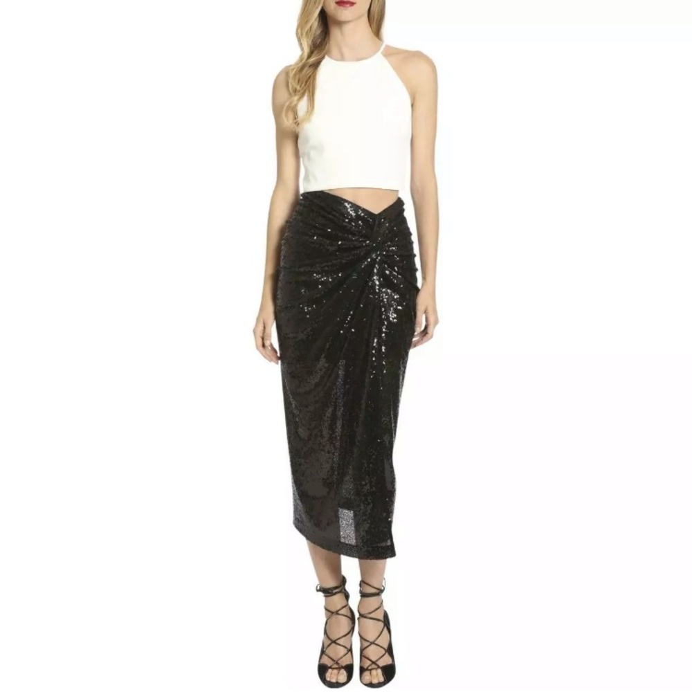 NWT🌟Badgley Mischka Draped Sequin Pencil Skirt